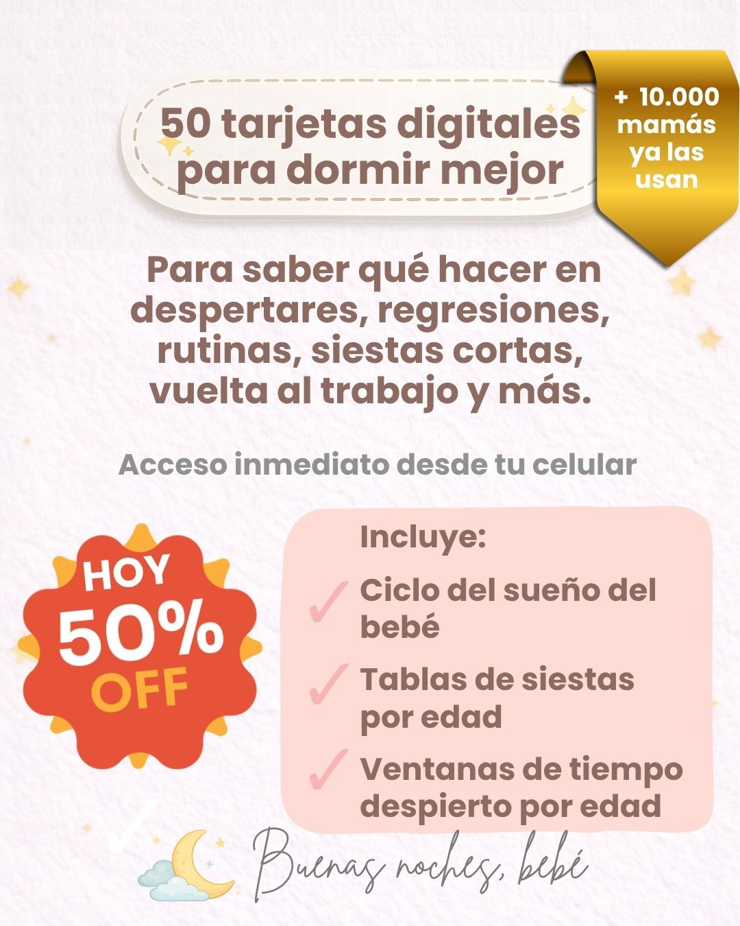 50 tarjetas digitales para el sueño real de tu bebé.