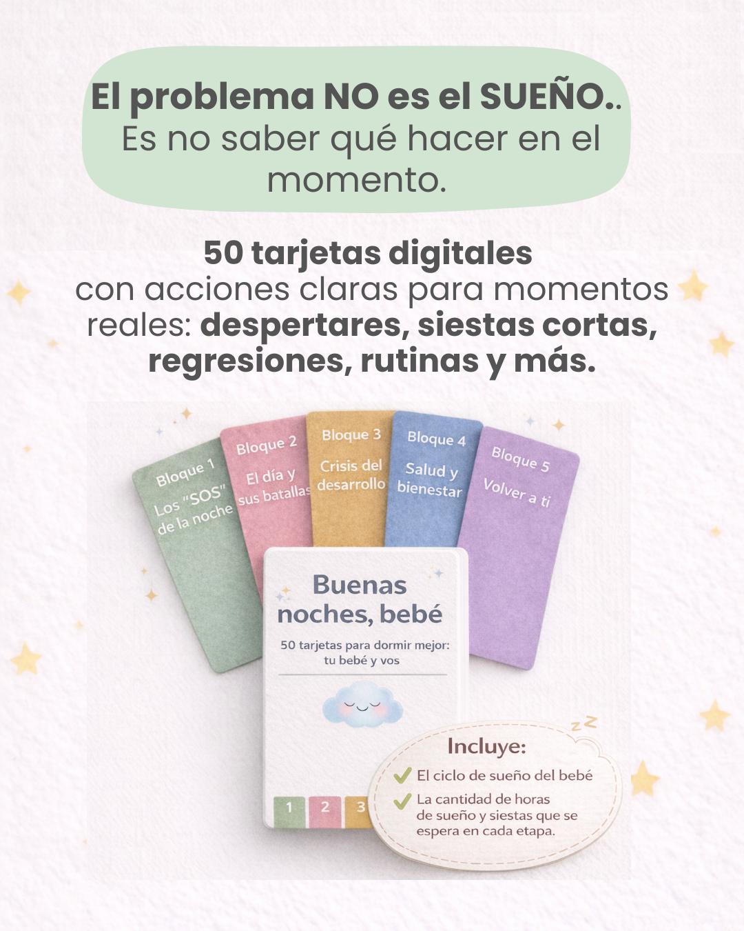 50 tarjetas digitales para el sueño real de tu bebé.