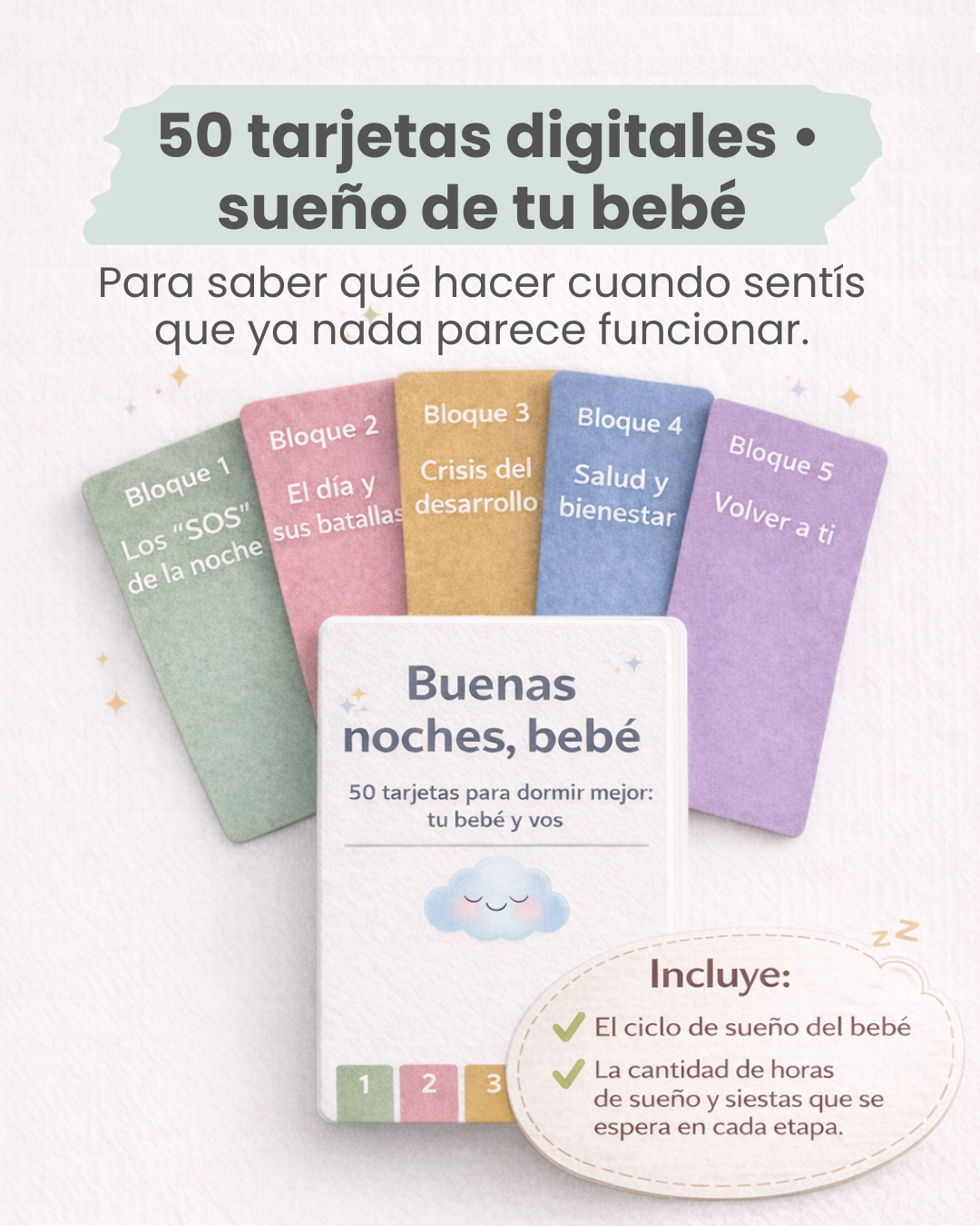 50 tarjetas digitales para el sueño real de tu bebé.